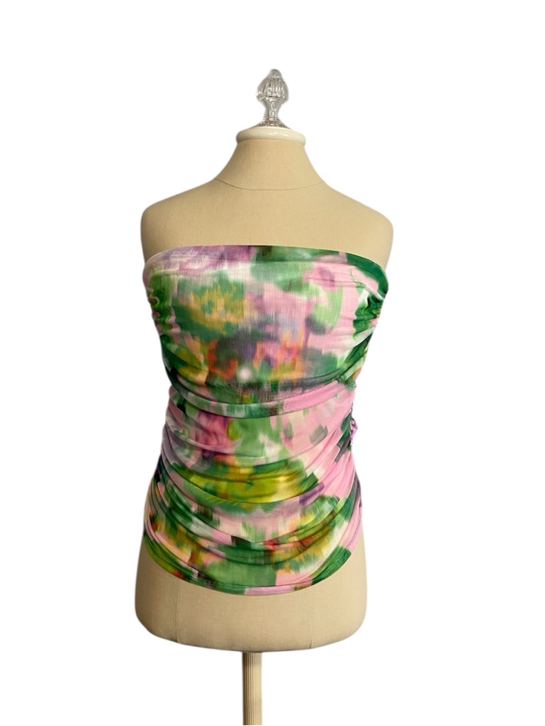 Zara Tie-Dye Abstract Large Ruched Mesh Festival Strapless Tube Top Nwt